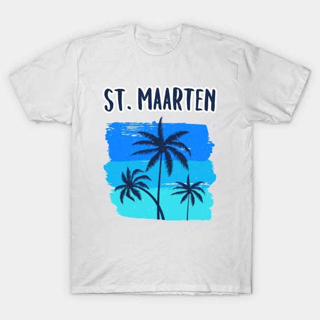 St. Maarten Retro Vacation Souvenir Palm Trees T-Shirt by fizzyllama